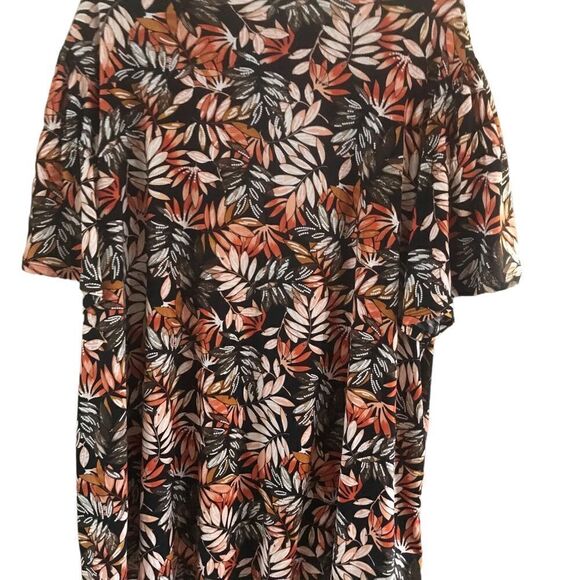 Floral Orange Brown Short Sleeve Shirt Women's Size 26 28 - Picture 3 of 8